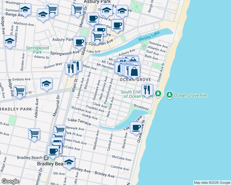 map of restaurants, bars, coffee shops, grocery stores, and more near 88 Abbott Avenue in Monmouth County
