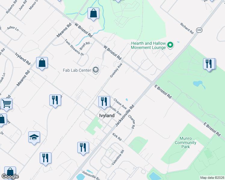 map of restaurants, bars, coffee shops, grocery stores, and more near 1195 Pennsylvania Avenue in Ivyland
