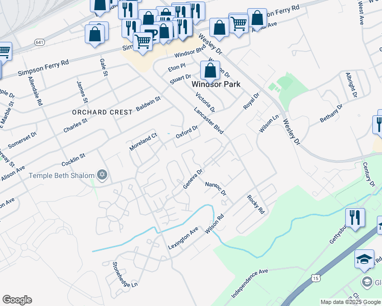 map of restaurants, bars, coffee shops, grocery stores, and more near 591 Geneva Drive in Mechanicsburg