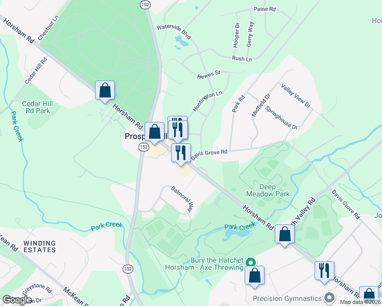map of restaurants, bars, coffee shops, grocery stores, and more near 1060 Davis Grove Road in Ambler