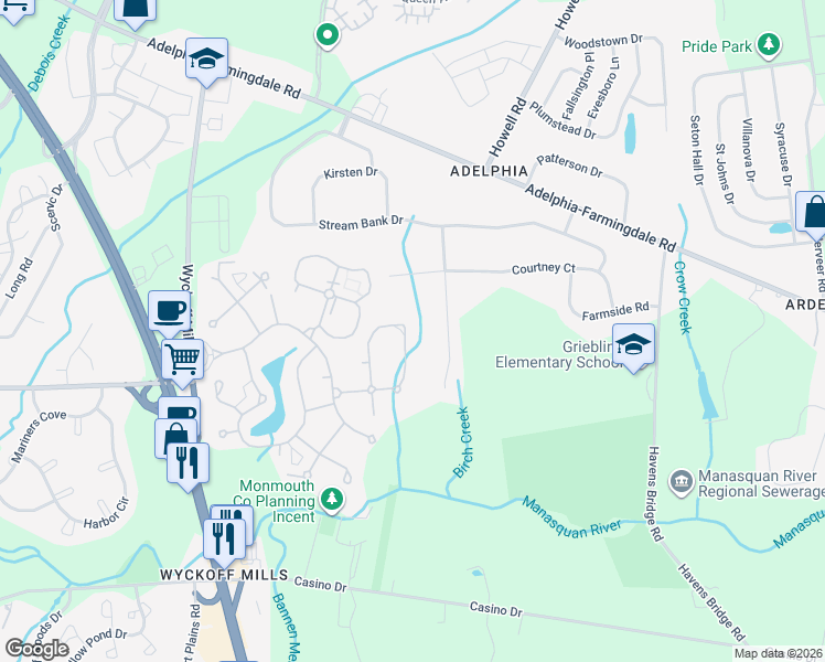 map of restaurants, bars, coffee shops, grocery stores, and more near 64 Corso Italia in Freehold