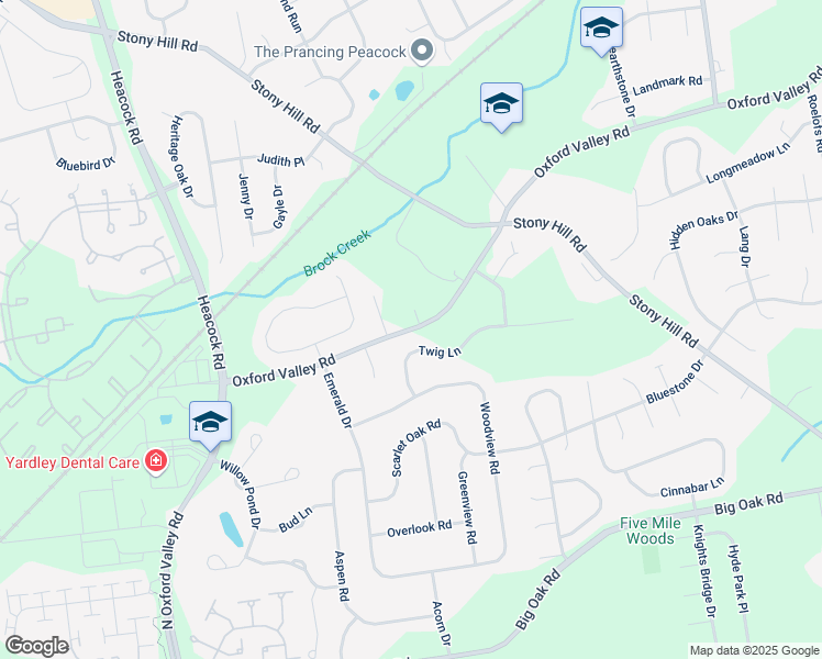 map of restaurants, bars, coffee shops, grocery stores, and more near Oxford Valley Road in Yardley