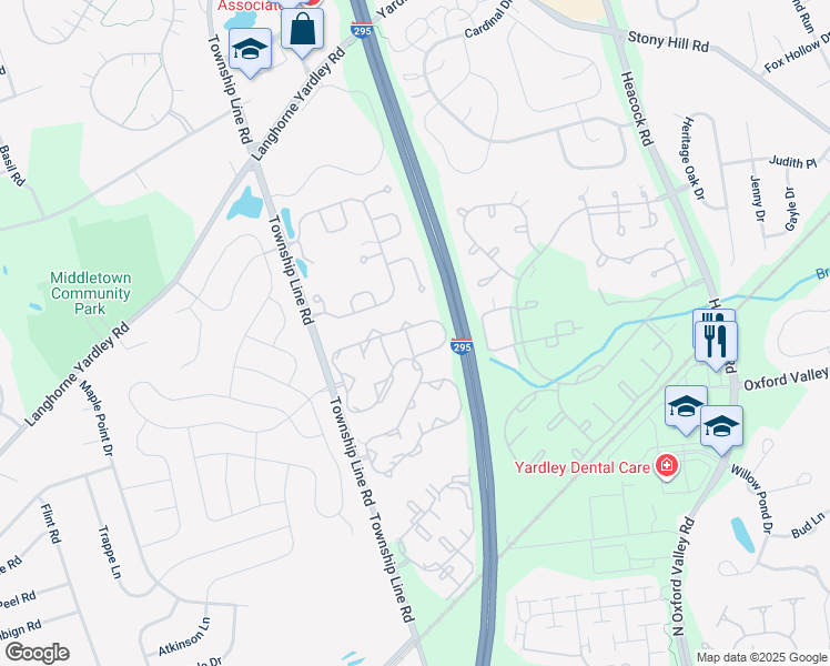 map of restaurants, bars, coffee shops, grocery stores, and more near 2001 Waterford Road in Yardley