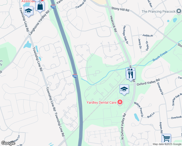 map of restaurants, bars, coffee shops, grocery stores, and more near 3303 Waltham Court in Yardley