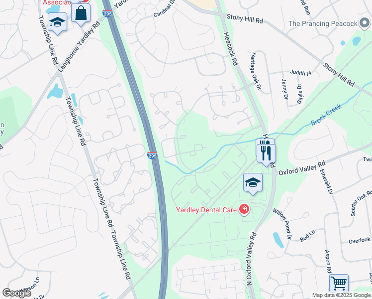 map of restaurants, bars, coffee shops, grocery stores, and more near 3302 Waltham Court in Yardley