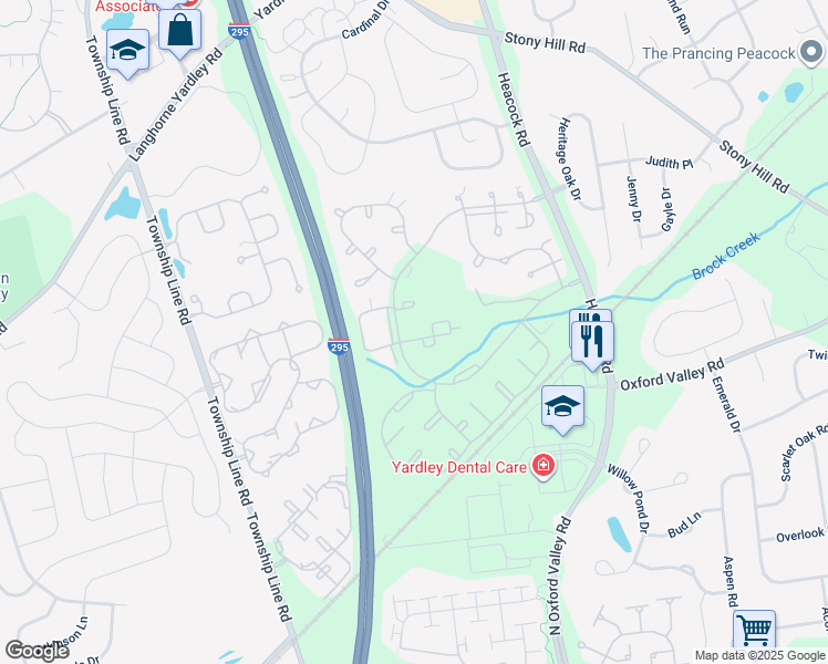 map of restaurants, bars, coffee shops, grocery stores, and more near 3302 Waltham Court in Yardley
