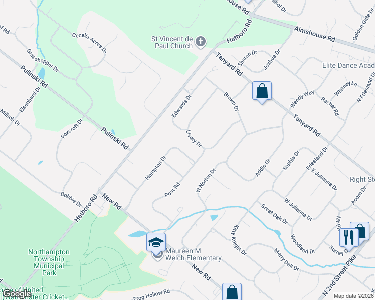 map of restaurants, bars, coffee shops, grocery stores, and more near 81 Hampton Drive in Southampton