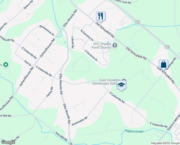 map of restaurants, bars, coffee shops, grocery stores, and more near 2323 East Cedarville Road in Pottstown