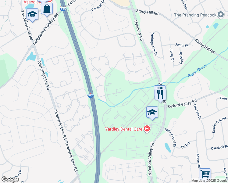 map of restaurants, bars, coffee shops, grocery stores, and more near 3902 Waltham Court in Yardley