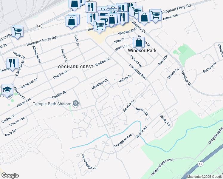 map of restaurants, bars, coffee shops, grocery stores, and more near 5402 Oxford Drive in Mechanicsburg
