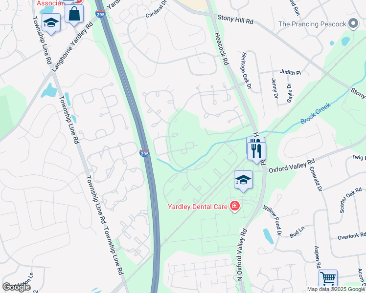 map of restaurants, bars, coffee shops, grocery stores, and more near 3401 Waltham Court in Yardley