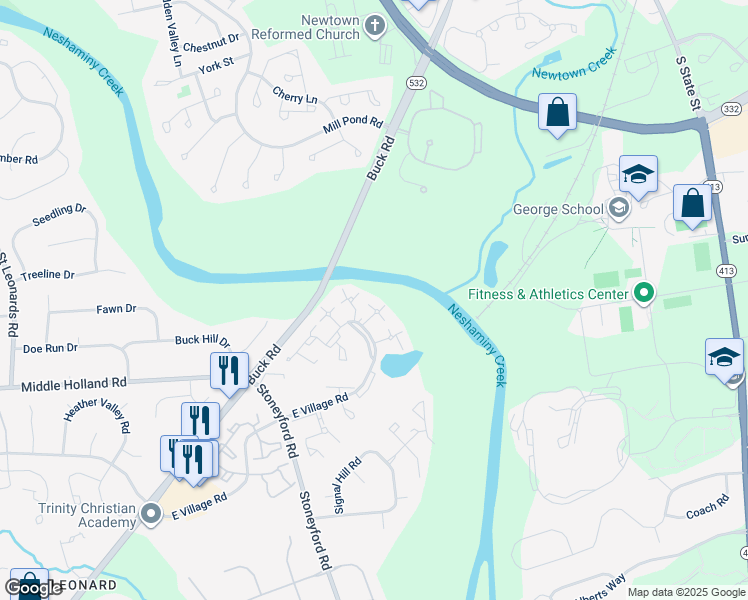 map of restaurants, bars, coffee shops, grocery stores, and more near 2133 Weybridge Commons Drive in Bucks County