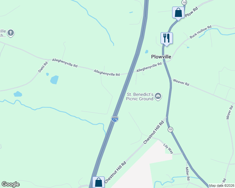 map of restaurants, bars, coffee shops, grocery stores, and more near 91 Ridge Road in Mohnton