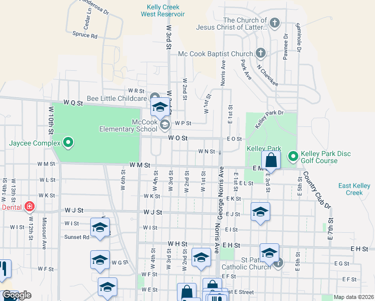 map of restaurants, bars, coffee shops, grocery stores, and more near 300 West N Street in McCook