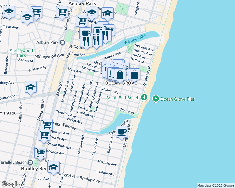 map of restaurants, bars, coffee shops, grocery stores, and more near 44 Webb Avenue in Neptune Township