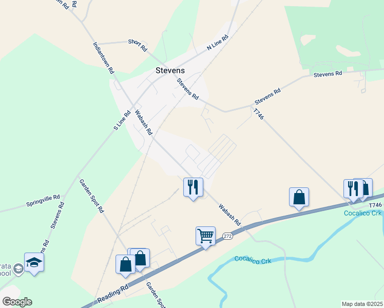 map of restaurants, bars, coffee shops, grocery stores, and more near 475 Wabash Road in Ephrata
