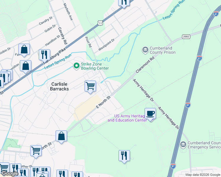 map of restaurants, bars, coffee shops, grocery stores, and more near 11 Parker Spring Avenue in Carlisle