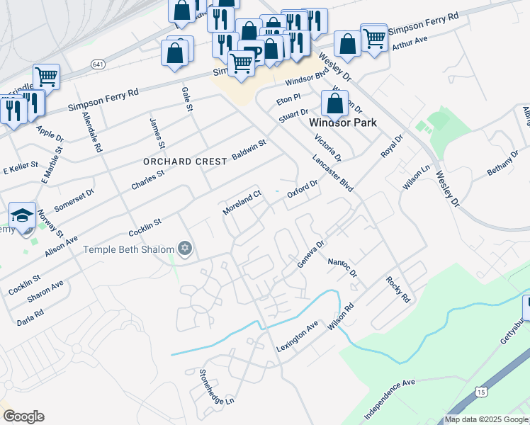 map of restaurants, bars, coffee shops, grocery stores, and more near 5402 Oxford Drive in Mechanicsburg