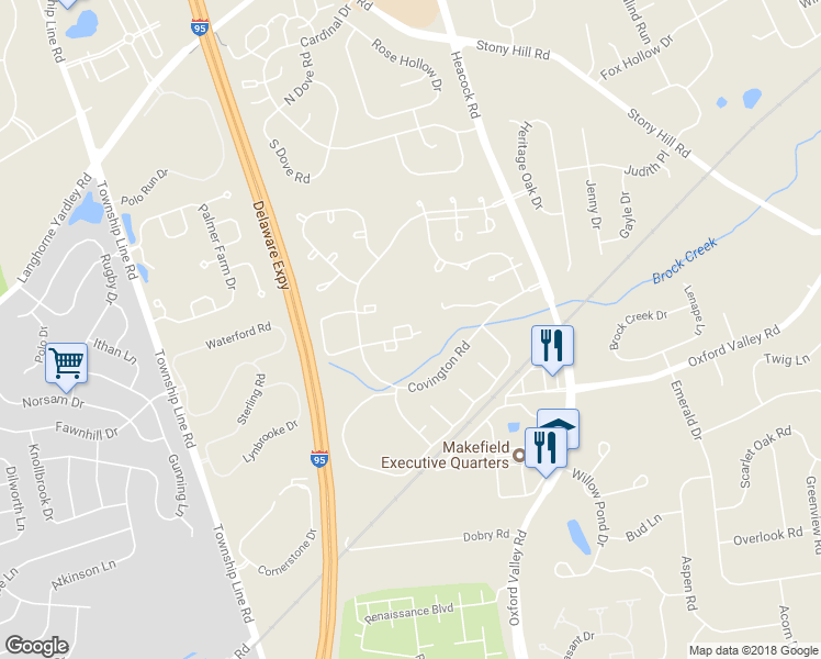 map of restaurants, bars, coffee shops, grocery stores, and more near 3005 Danbury Court in Yardley