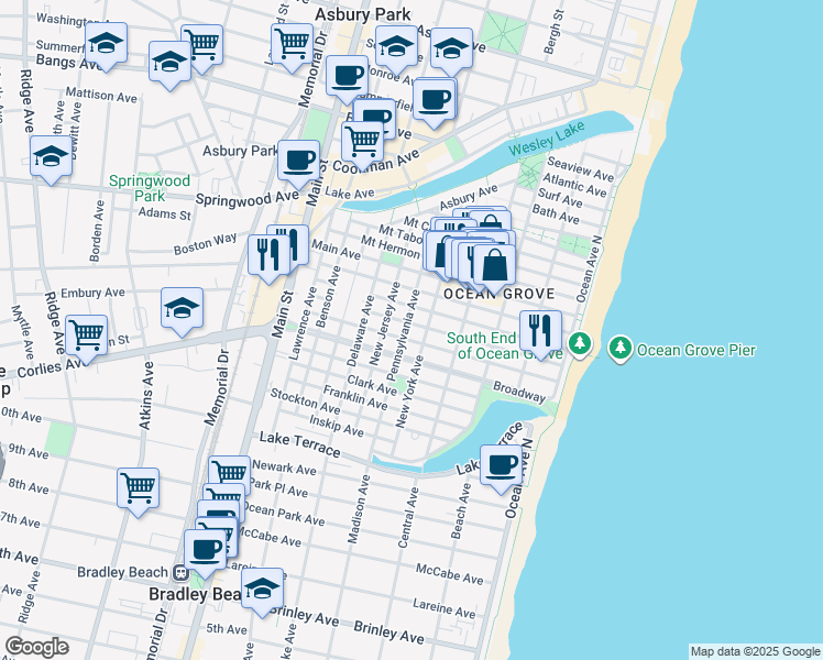 map of restaurants, bars, coffee shops, grocery stores, and more near 88 Abbott Avenue in Monmouth County