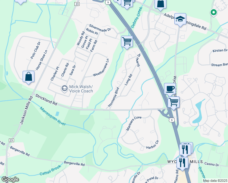 map of restaurants, bars, coffee shops, grocery stores, and more near 4 Scenic Drive in Freehold