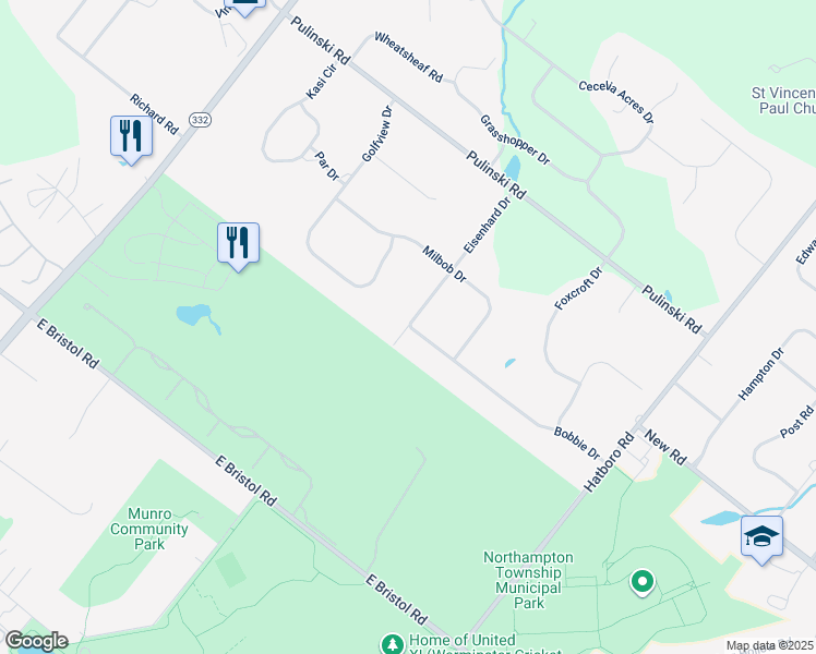 map of restaurants, bars, coffee shops, grocery stores, and more near 95 Eisenhard Drive in Ivyland