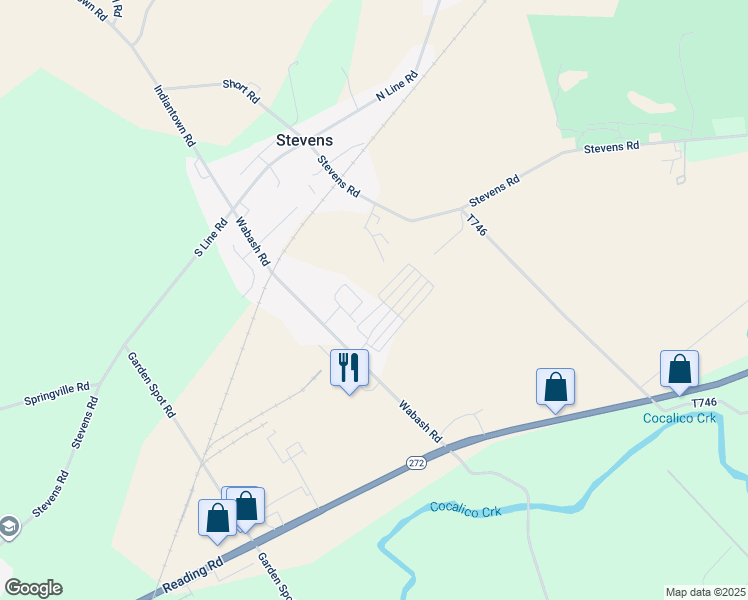 map of restaurants, bars, coffee shops, grocery stores, and more near 421 Wabash Road in Ephrata