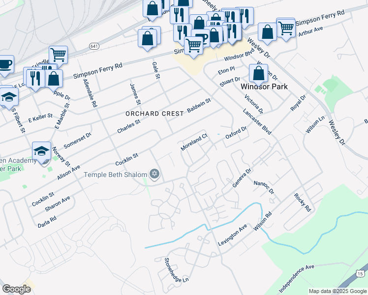 map of restaurants, bars, coffee shops, grocery stores, and more near 5613 Moreland Court in Mechanicsburg