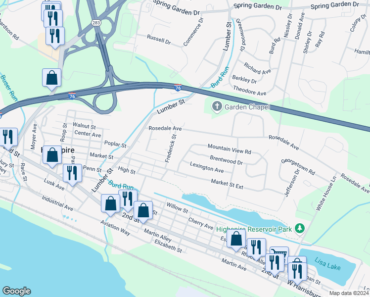 map of restaurants, bars, coffee shops, grocery stores, and more near 513 Mountain View Road in Middletown