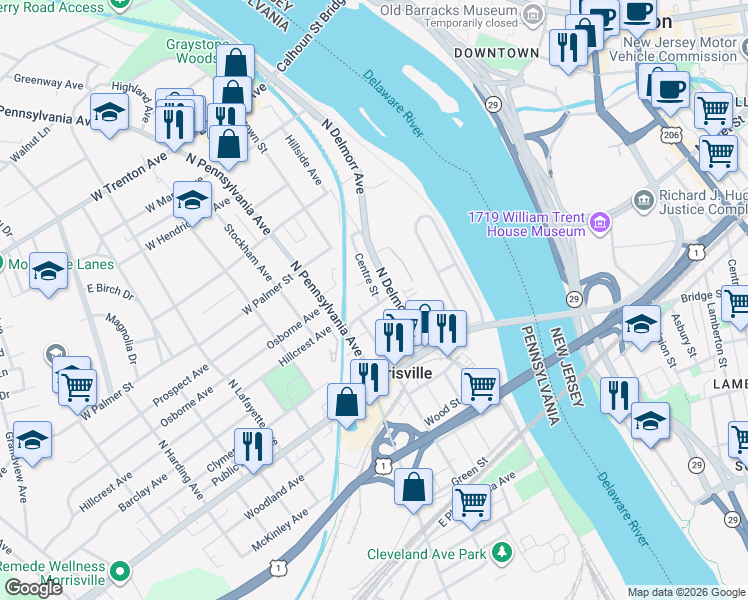 map of restaurants, bars, coffee shops, grocery stores, and more near 70 Union Street in Morrisville