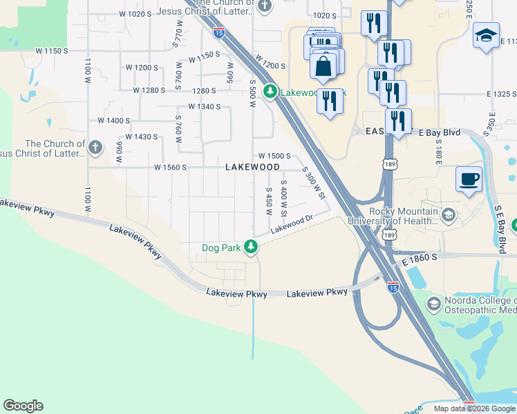 map of restaurants, bars, coffee shops, grocery stores, and more near 512 West 1770 South Street in Provo