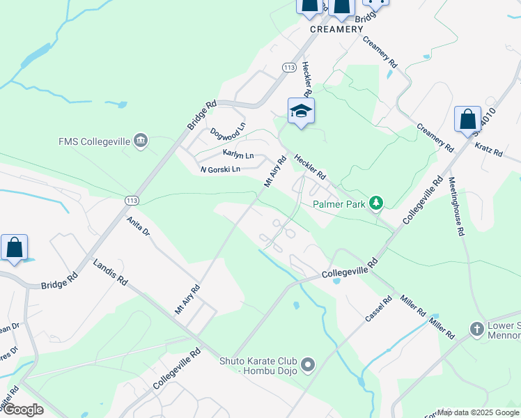 map of restaurants, bars, coffee shops, grocery stores, and more near 4047 Harmon Court in Collegeville