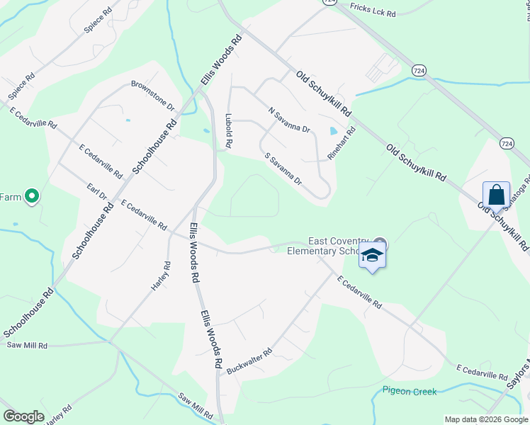 map of restaurants, bars, coffee shops, grocery stores, and more near 2275 East Cedarville Road in Pottstown