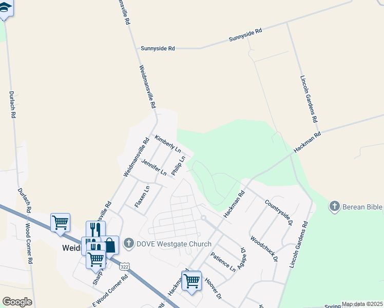 map of restaurants, bars, coffee shops, grocery stores, and more near 249 Kimberly Lane in Ephrata