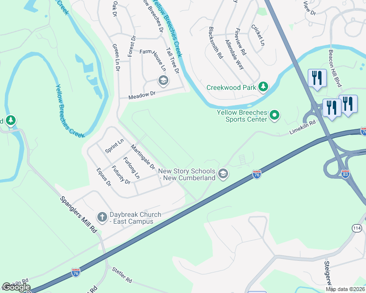 map of restaurants, bars, coffee shops, grocery stores, and more near 753 Limekiln Road in New Cumberland