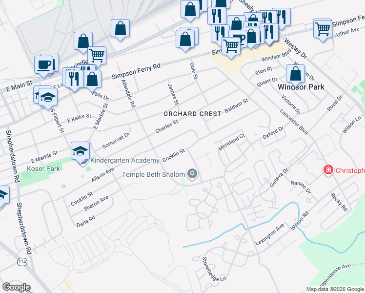 map of restaurants, bars, coffee shops, grocery stores, and more near 902 Cocklin Street in Mechanicsburg