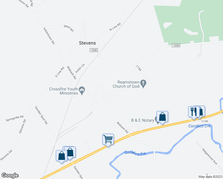 map of restaurants, bars, coffee shops, grocery stores, and more near 421 Wabash Road in Ephrata