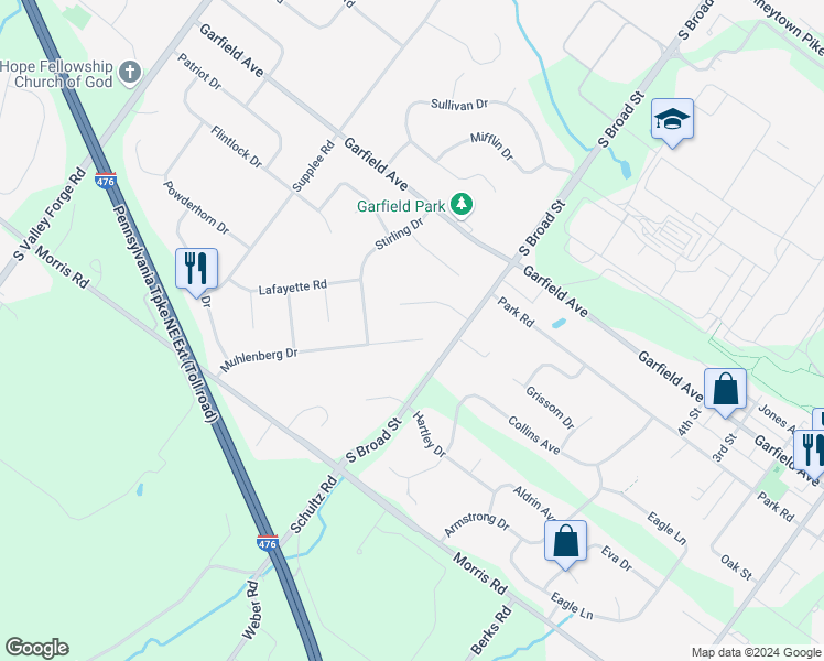 map of restaurants, bars, coffee shops, grocery stores, and more near 1908 Muhlenberg Drive in Lansdale