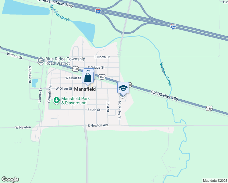 map of restaurants, bars, coffee shops, grocery stores, and more near 250 North Mc Kinley Street in Mansfield