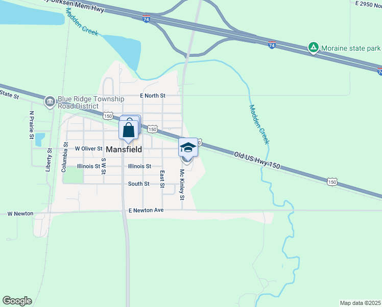 map of restaurants, bars, coffee shops, grocery stores, and more near 250 North Mc Kinley Street in Mansfield