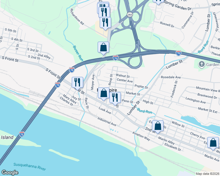 map of restaurants, bars, coffee shops, grocery stores, and more near in Highspire