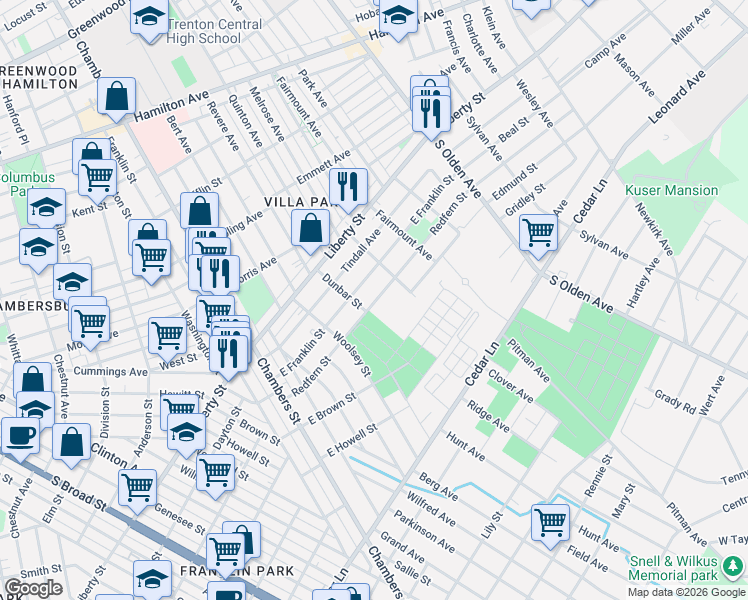 map of restaurants, bars, coffee shops, grocery stores, and more near 331 Redfern Street in Hamilton Township