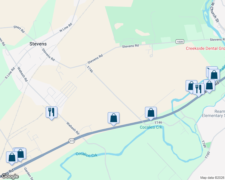 map of restaurants, bars, coffee shops, grocery stores, and more near 300 T746 in Stevens