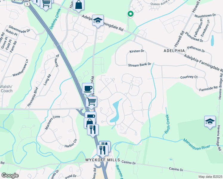 map of restaurants, bars, coffee shops, grocery stores, and more near 167A Cours De Lorraine in Freehold