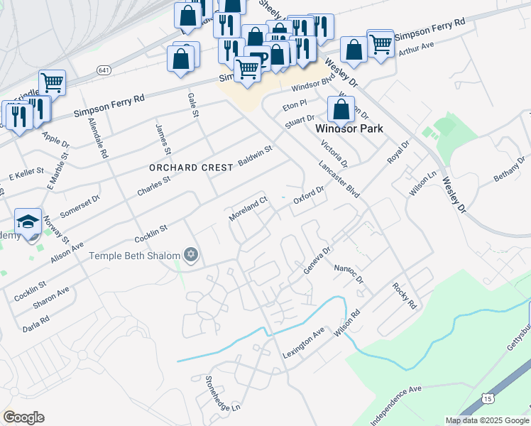 map of restaurants, bars, coffee shops, grocery stores, and more near 5438 Oxford Drive in Mechanicsburg