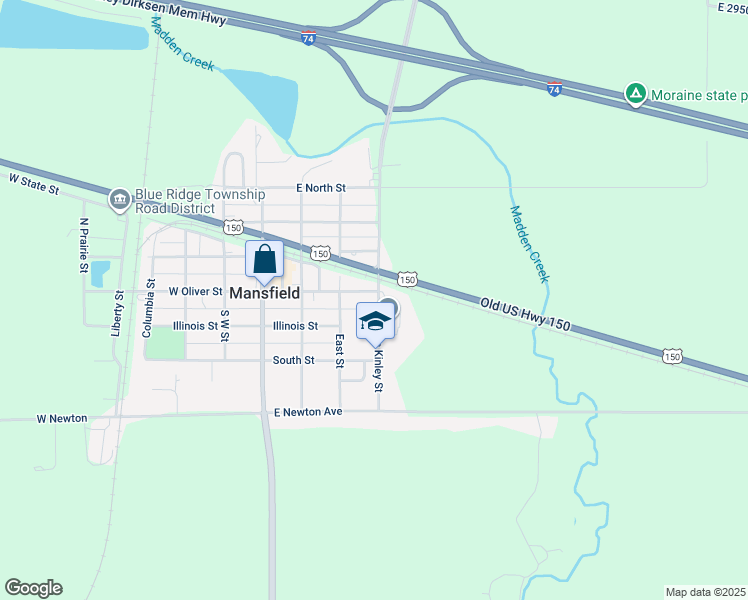 map of restaurants, bars, coffee shops, grocery stores, and more near 250 North Mc Kinley Street in Mansfield