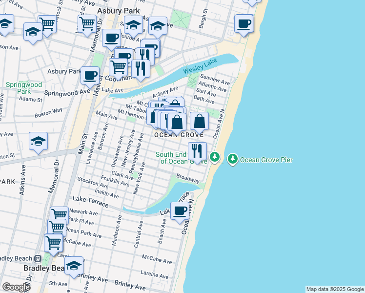 map of restaurants, bars, coffee shops, grocery stores, and more near in Neptune Township