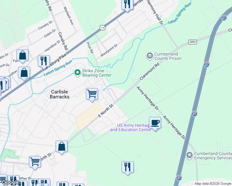 map of restaurants, bars, coffee shops, grocery stores, and more near 38 Parker Spring Avenue in Carlisle