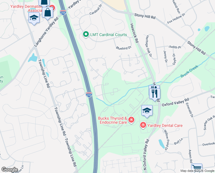 map of restaurants, bars, coffee shops, grocery stores, and more near 604 Cedar Hollow Drive in Yardley