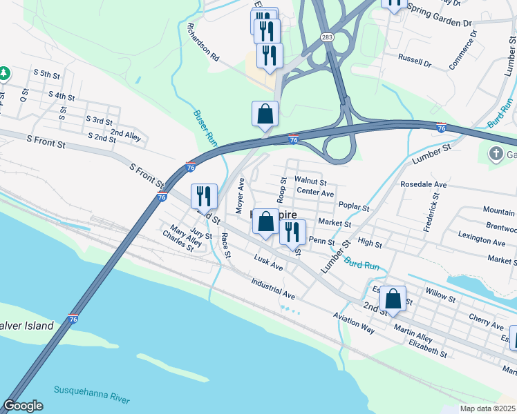map of restaurants, bars, coffee shops, grocery stores, and more near 70 Vine Street in Highspire